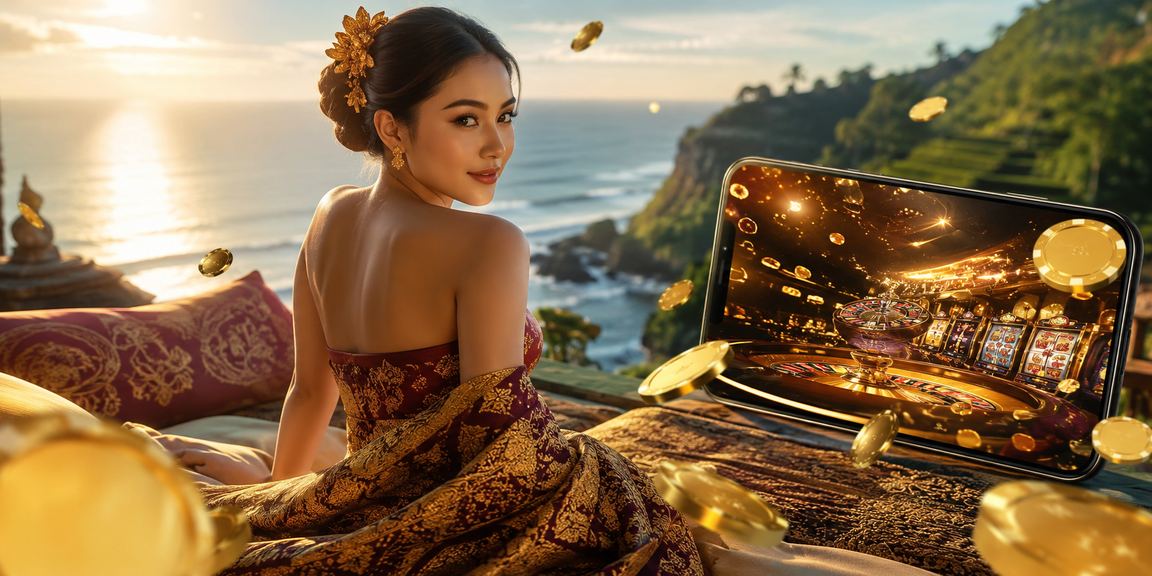 Pengguna bermain mobile casino sensasi777 di tepi pantai dengan smartphone